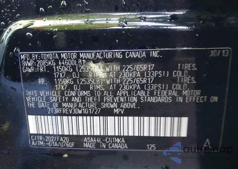 2013 Toyota Rav4 Xle из США, поврежденный, VIN 2T3RFREV3DW101727